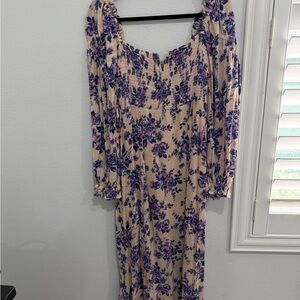 Free People Cream Maxi Dress with Purple Floral Print